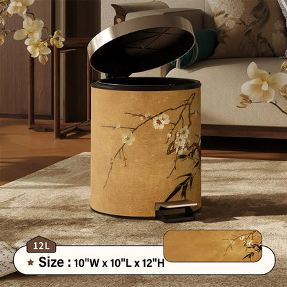 Oriental Plum Blossom Leather Trash Can - Foot-Pedal - 10"W x 10"L x 12"H - image 7