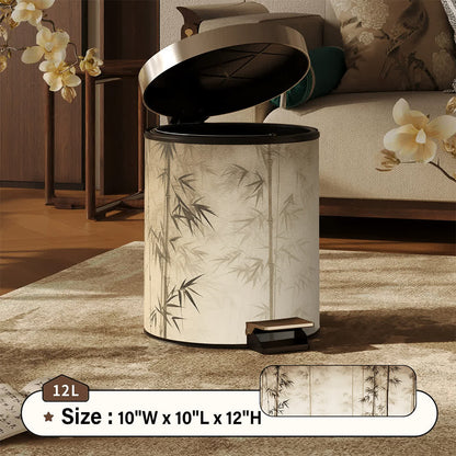 Oriental Bamboo Shadow Decorative Trash Can - Beige - Foot-Pedal - 10"W x 10"L x 12"H - image 15