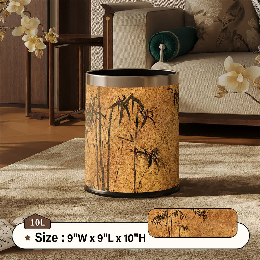 Oriental Zen Bamboo Print Leather Trash Can - Khaki - Standard - 9"W x 9"L x 10"H - image 11