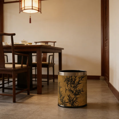 Oriental Zen Bamboo Print Leather Trash Can - image 2