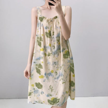 Watercolor Ink Ruffle Neck Sleeveless Nightgown - image 2