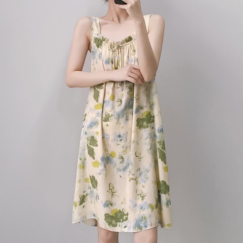 Watercolor Ink Ruffle Neck Sleeveless Nightgown - image 4