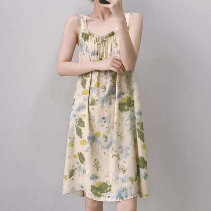 Watercolor Ink Ruffle Neck Sleeveless Nightgown - image 4