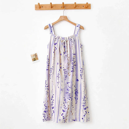 Purple Floral Ruffle Neck Sleeveless Nightgown - image 1