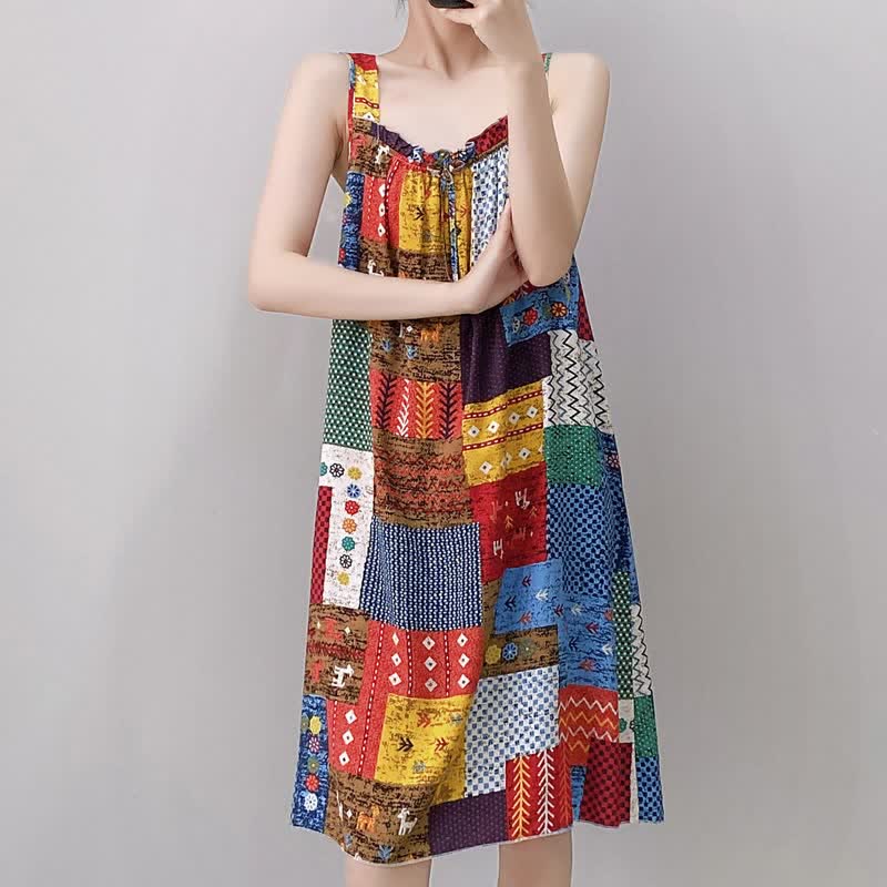 Vintage Mixed Print Sleeveless Nightgown - image 4