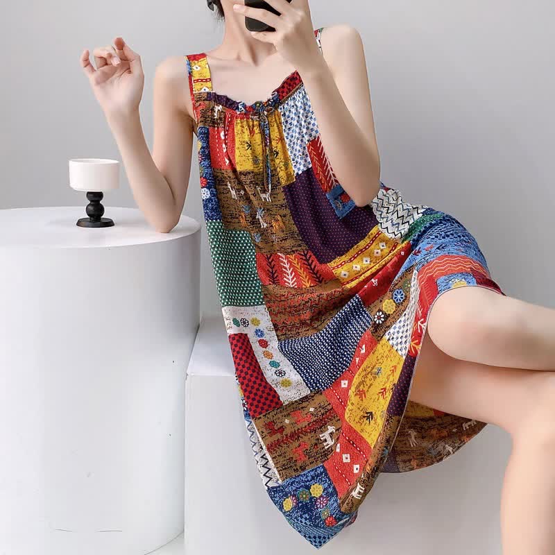Vintage Mixed Print Sleeveless Nightgown - image 2