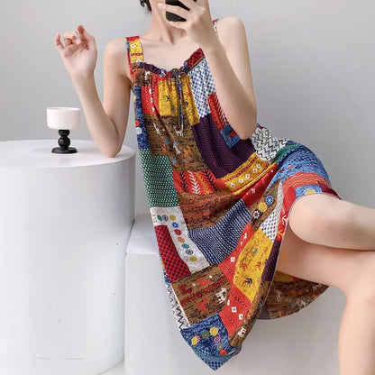 Vintage Mixed Print Sleeveless Nightgown - image 2