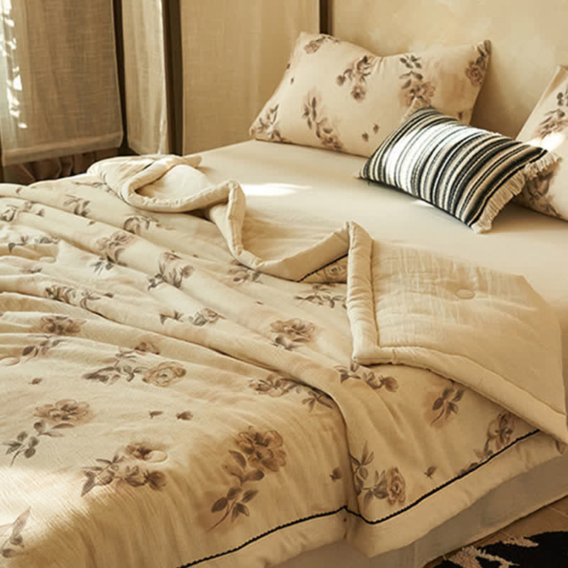 Soft Watercolor Floral Cotton Linen Quilt - image 3