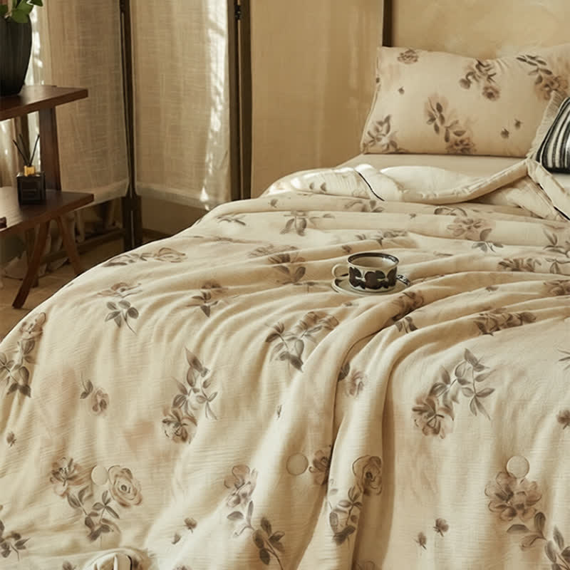 Soft Watercolor Floral Cotton Linen Quilt - image 4