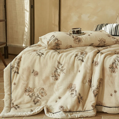 Soft Watercolor Floral Cotton Linen Quilt - image 5