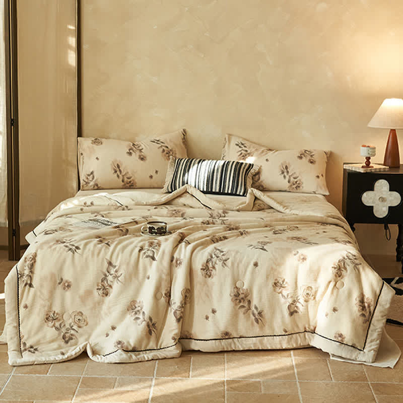 Soft Watercolor Floral Cotton Linen Quilt - image 2