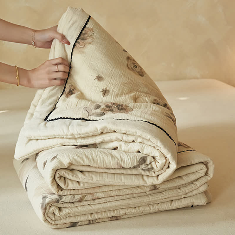 Soft Watercolor Floral Cotton Linen Quilt - image 8