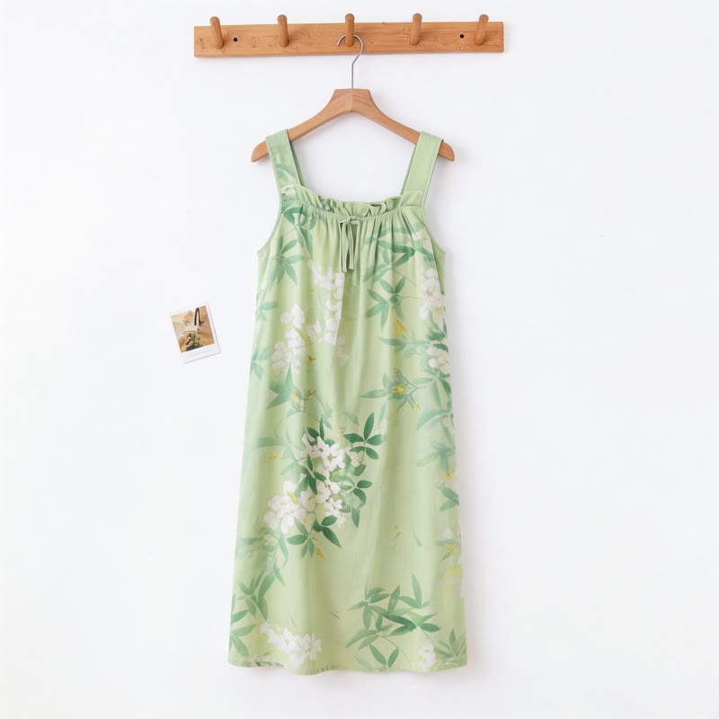 Green Leaf & Floral Sleeveless Nightgown - image 1