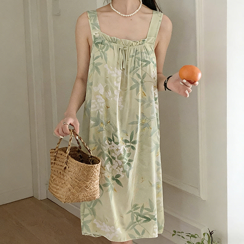 Green Leaf & Floral Sleeveless Nightgown - image 3