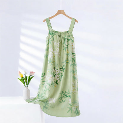 Green Leaf & Floral Sleeveless Nightgown - image 0