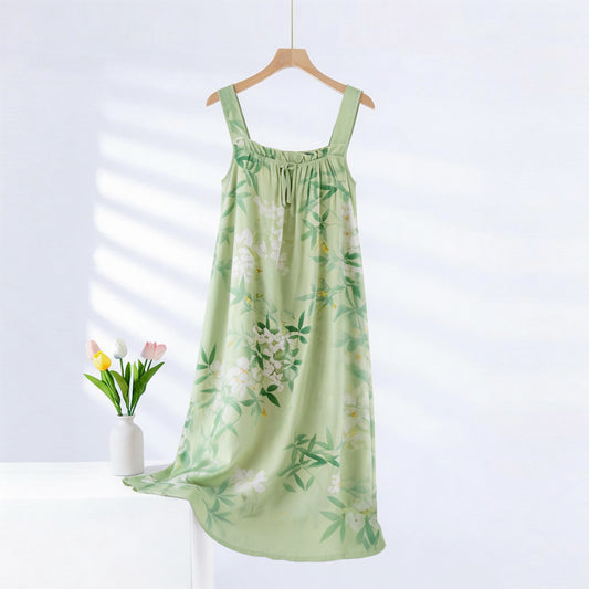 Green Leaf & Floral Sleeveless Nightgown - image 0
