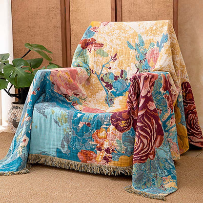 Rose Cotton Gauze Tassel Quilt Blanket - image 2