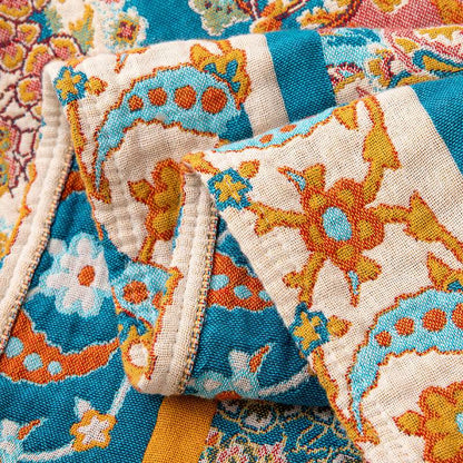 Vintage Pattern Cotton Gauze Tassel Quilt Blanket - image 6