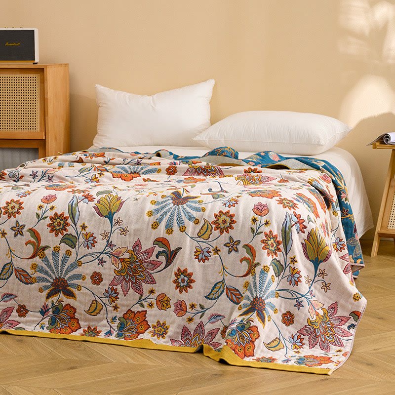 Reversible Floral Cotton Gauze Quilt Blanket - image 1