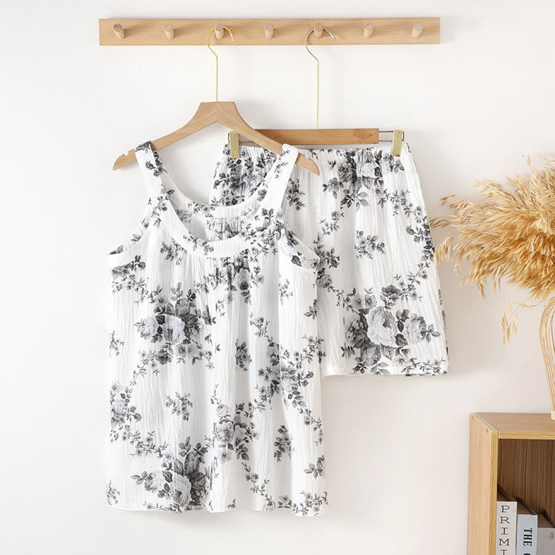 Peony Cotton Gauze Sleeveless Pajama Set - Grey - XL - image 3