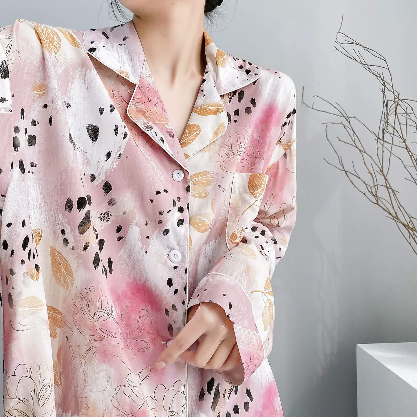 Mixed Floral & Leopard Print Pajama Set - image 3