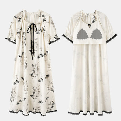 Bamboo Print Ruffle Neck Cotton Nightgown - image 4