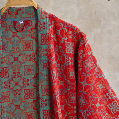 Vintgae Pattern Short Sleeve Cotton Robe - image 2
