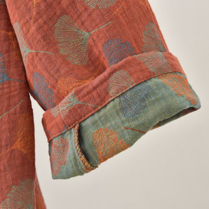 Ginkgo Leaf Cotton Gauze Yukata Robe - image 8
