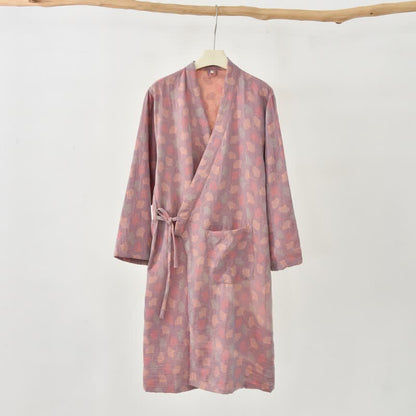 Ginkgo Leaf Cotton Gauze Yukata Robe - Pink - XXL - image 14