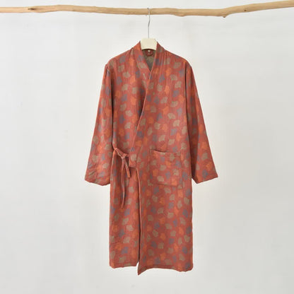 Ginkgo Leaf Cotton Gauze Yukata Robe - Red - XXL - image 3