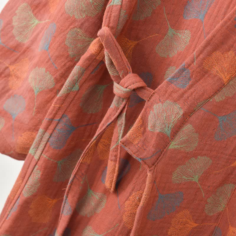 Ginkgo Leaf Cotton Gauze Yukata Robe - image 9
