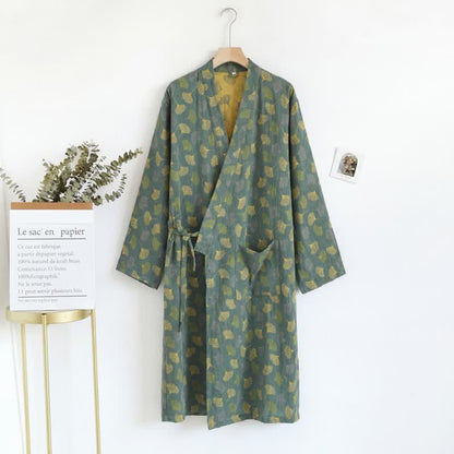 Ginkgo Leaf Cotton Gauze Yukata Robe - image 17