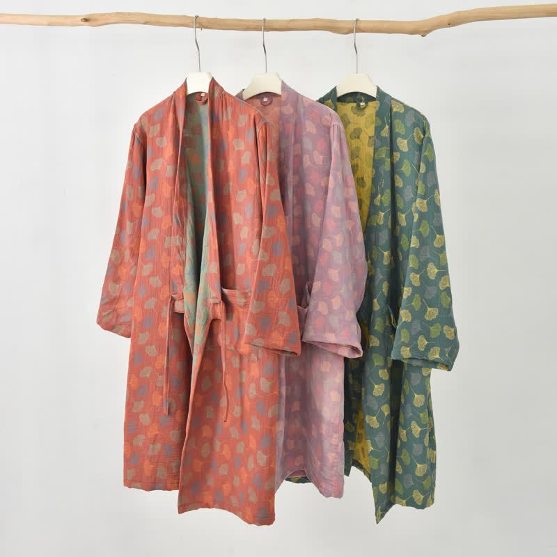 Ginkgo Leaf Cotton Gauze Yukata Robe - image 2