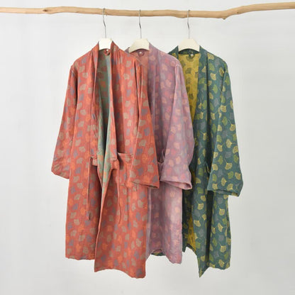 Ginkgo Leaf Cotton Gauze Yukata Robe - image 2