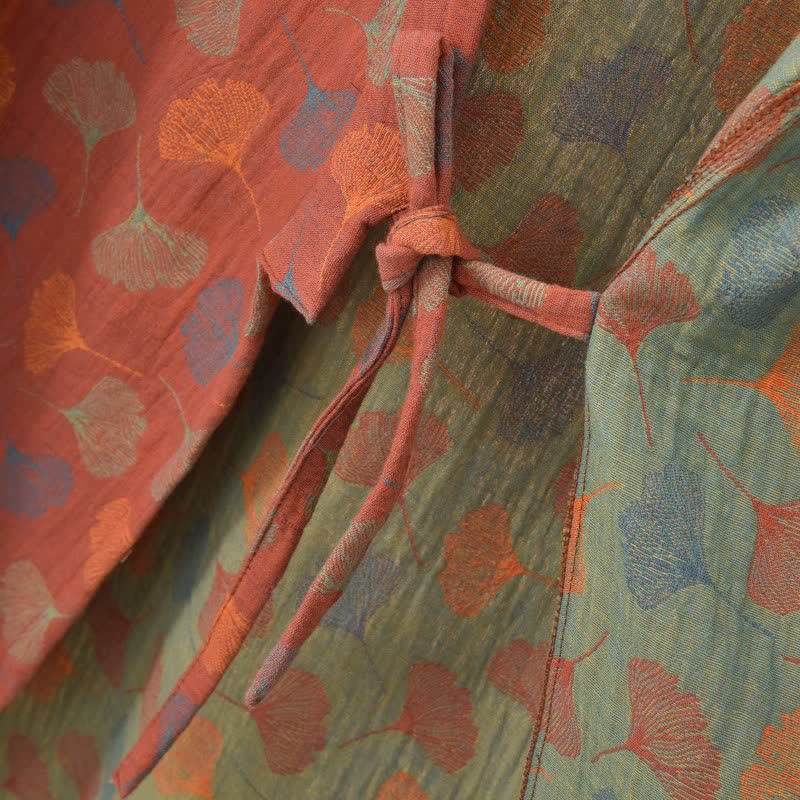 Ginkgo Leaf Cotton Gauze Yukata Robe - image 10