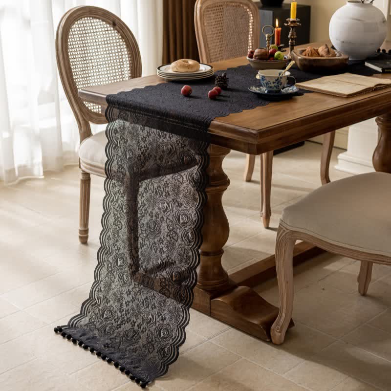Rose Jacquard Lace Tassel Table Runner - image 6