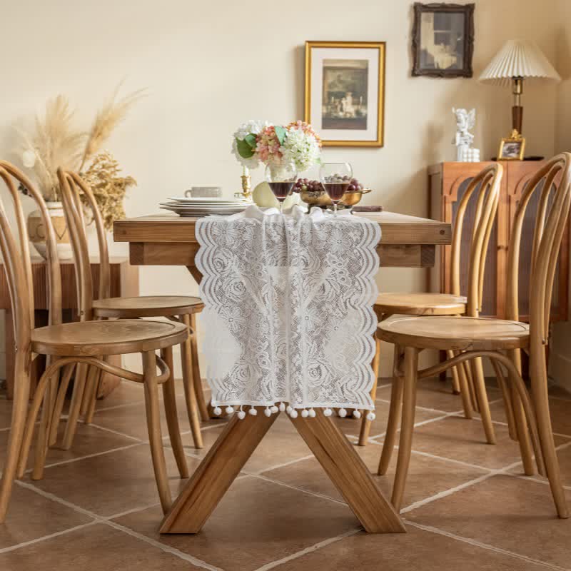 Rose Jacquard Lace Tassel Table Runner - White - 17'' × 118'' - image 2