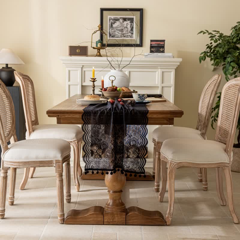 Rose Jacquard Lace Tassel Table Runner - Black - 17'' × 118'' - image 7