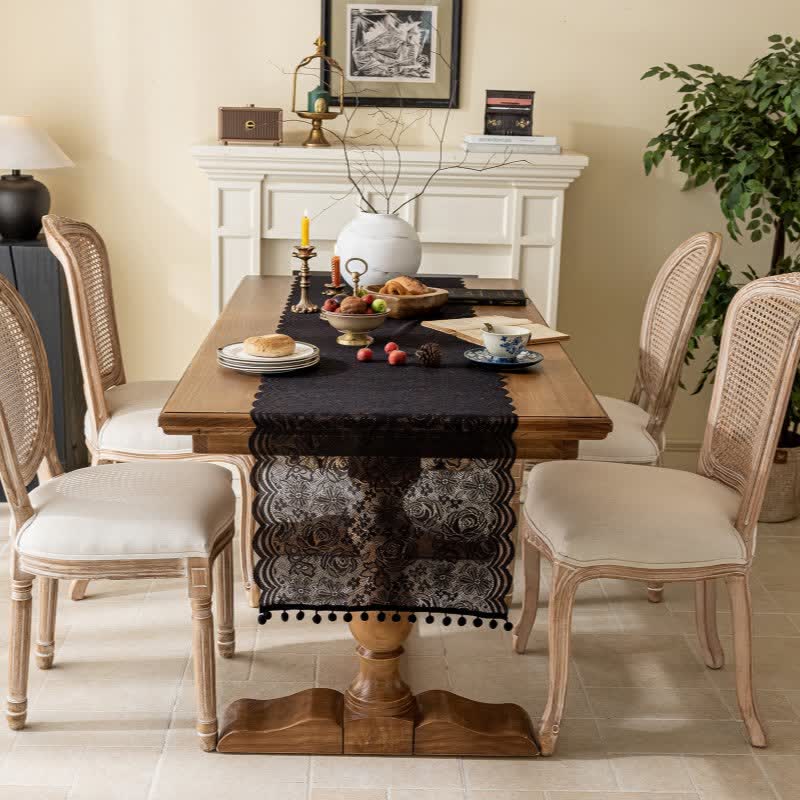 Rose Jacquard Lace Tassel Table Runner - image 8