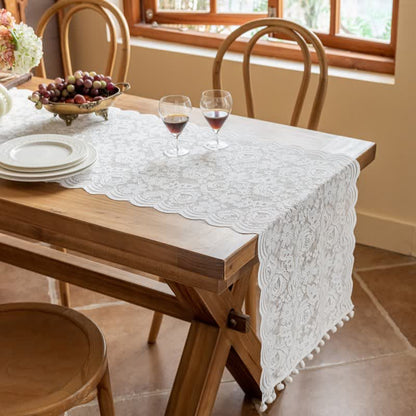 Rose Jacquard Lace Tassel Table Runner - image 4