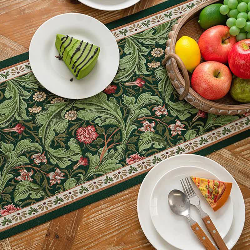 Tropical Leaf Jacquard Tassel Table Runner - image 5