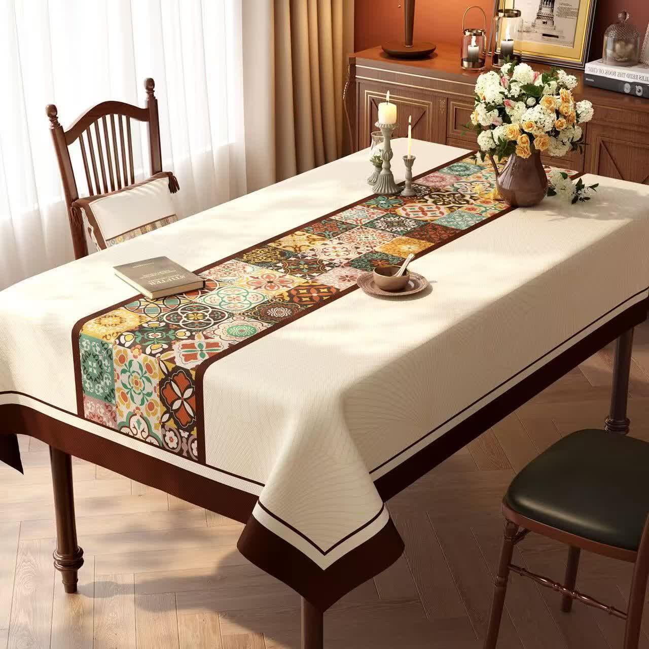 Boho Moroccan Tile Patchwork Tablecloth - A - 55'' × 86'' - image 0