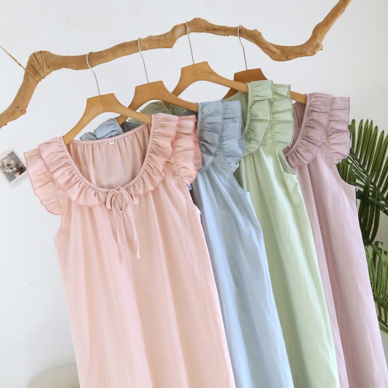 Cotton Gauze Solid Flutter Sleeve Nightdress - image 3