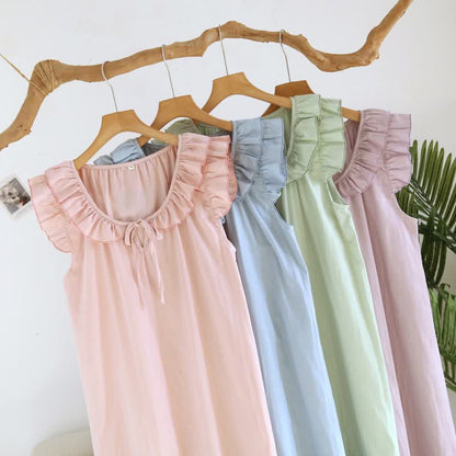 Cotton Gauze Solid Flutter Sleeve Nightdress - image 3