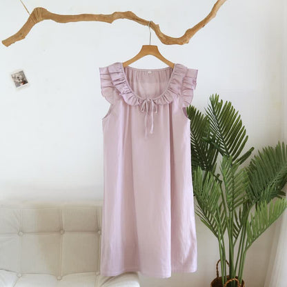 Cotton Gauze Solid Flutter Sleeve Nightdress - Light Purple - XL - image 12