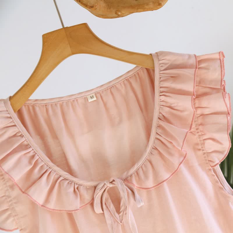 Cotton Gauze Solid Flutter Sleeve Nightdress - image 7
