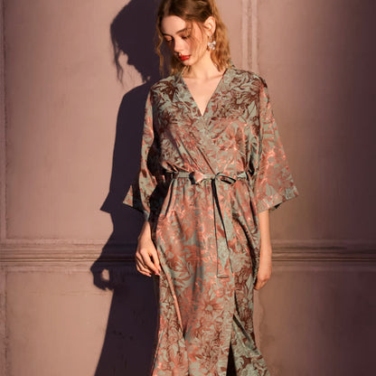 Artistc Floral Inspired 3/4 Sleeve Robe - Red & Green - Plus Size - image 0