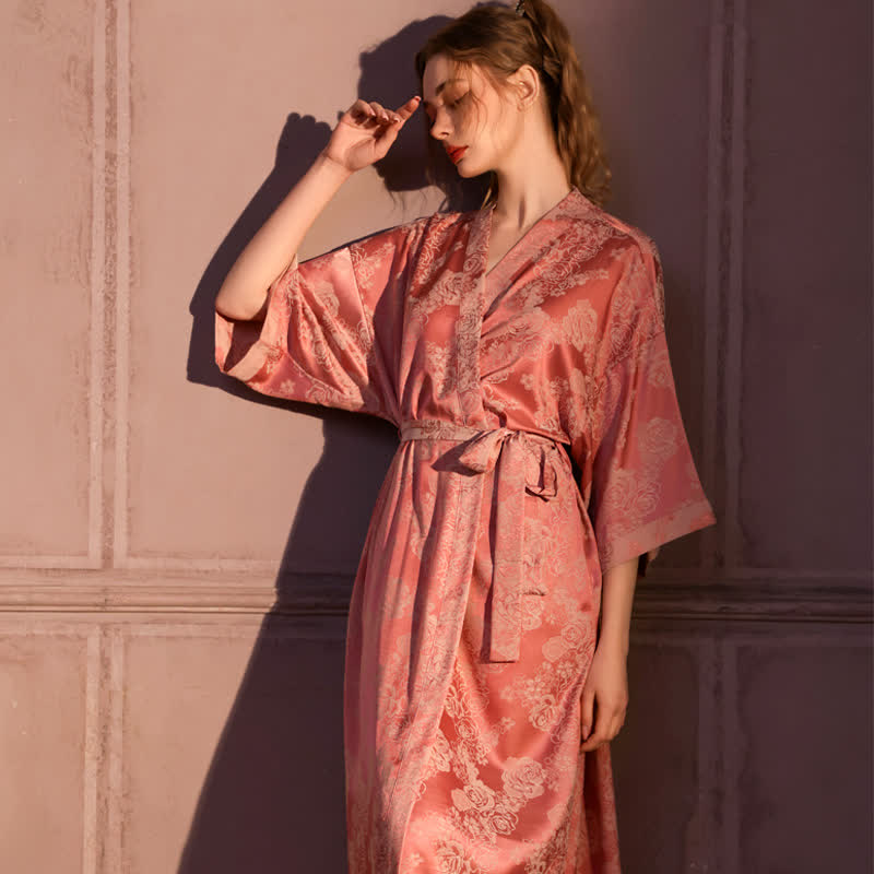 Romantic Rose 3/4 Sleeve Kimono Robe - Pink - Plus Size - image 0