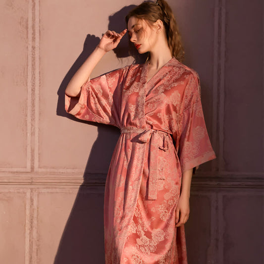 Romantic Rose 3/4 Sleeve Kimono Robe - Pink - Plus Size - image 0