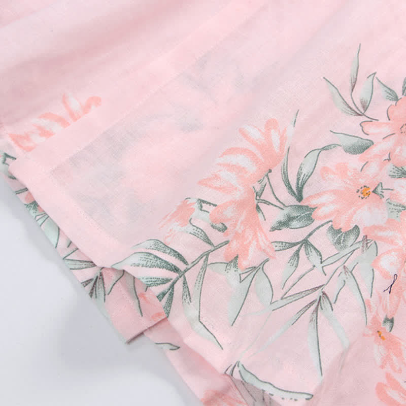 Pink Floral Cotton Gauze Kimono Robe - image 8